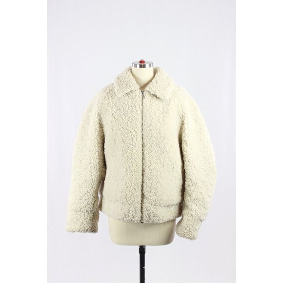 ZARA Beige Faux Shearling Oversized Collared Bomber Teddy Coat, Size M - Picture 1 of 16